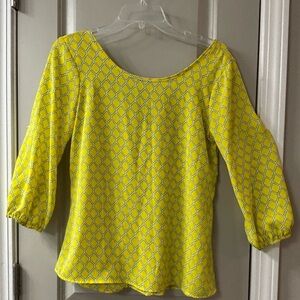 Vibrant Yellow Patterned Blouse with bow on back